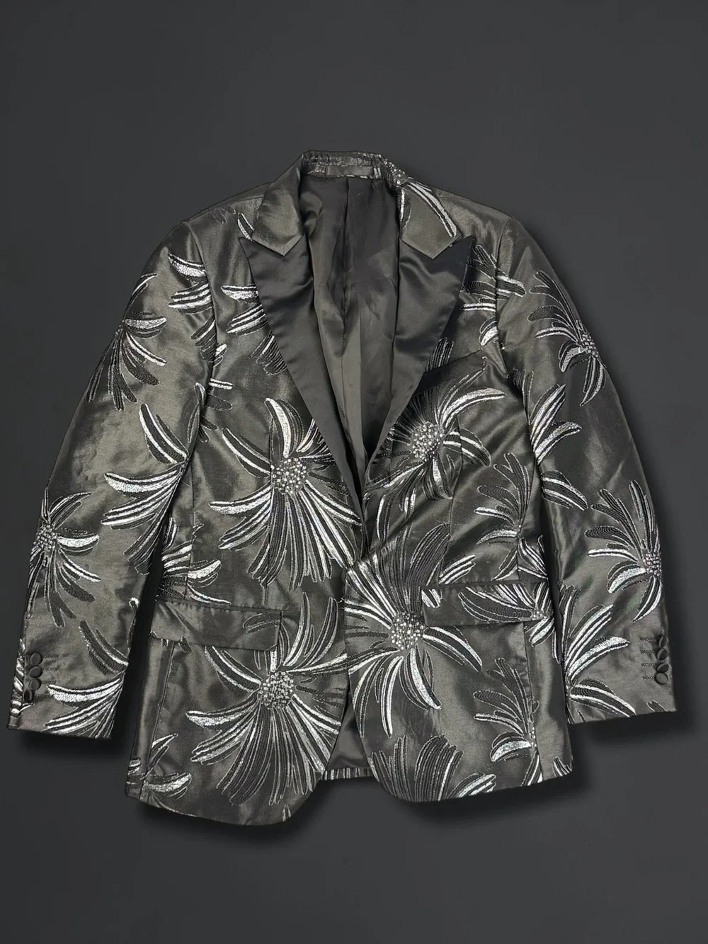 Kilburne Finch Mens 36R Black Silver Floral Jacquard Tuxedo Blazer Jacket